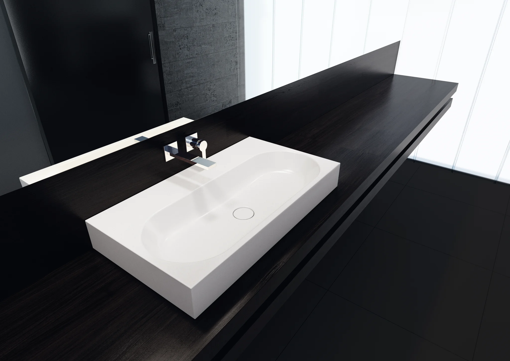 Aufsatzwaschtisch „Centro“ 90 × 50 cm, mit Hahnlochbohrung in warm grey 10, mit Perl-Effekt