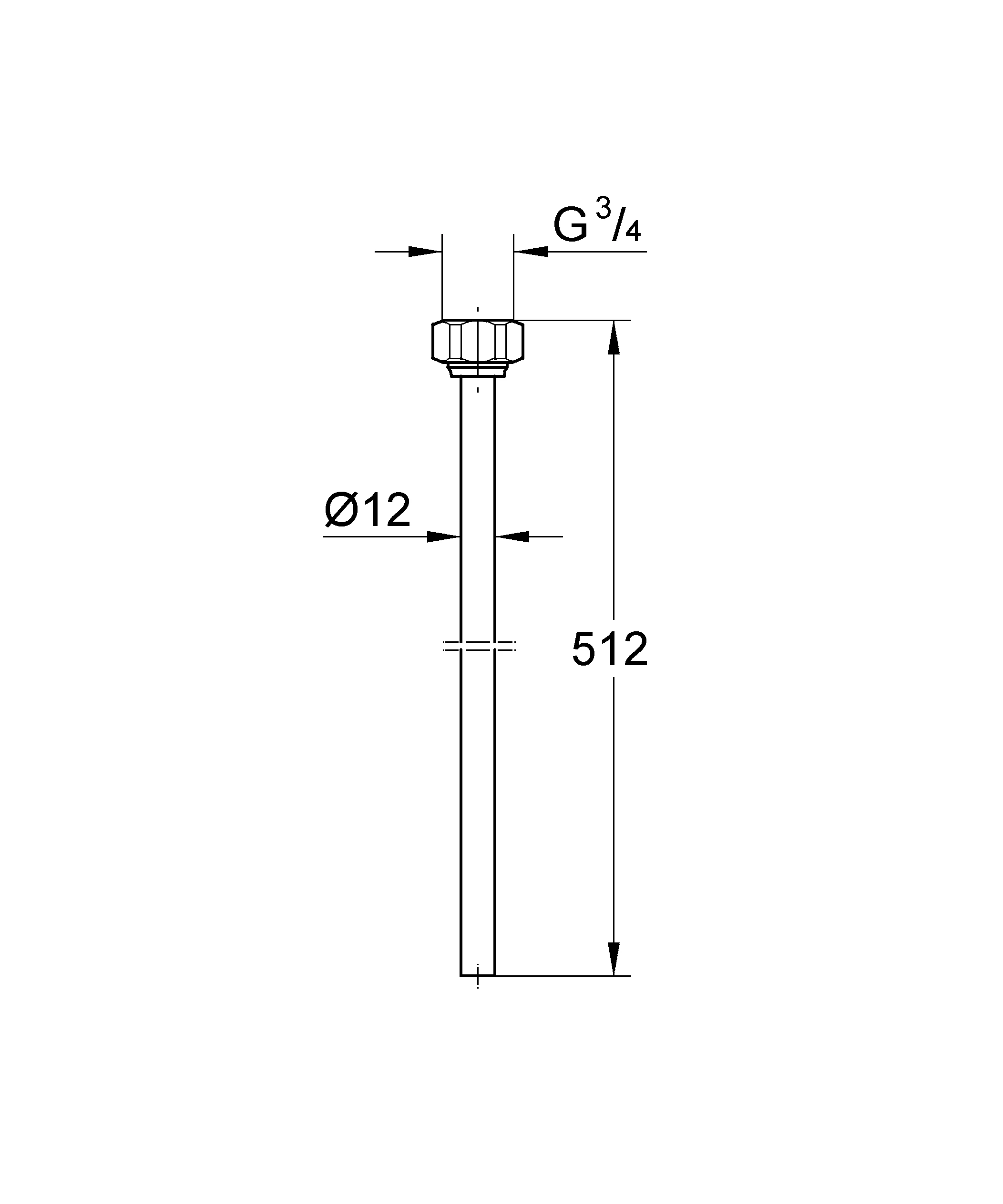 Original WAS Anschlussrohr Eggemann 41133, DN 20, Verschraubung 3/4'', Anschlussrohr Durchmesser 12 mm, chrom