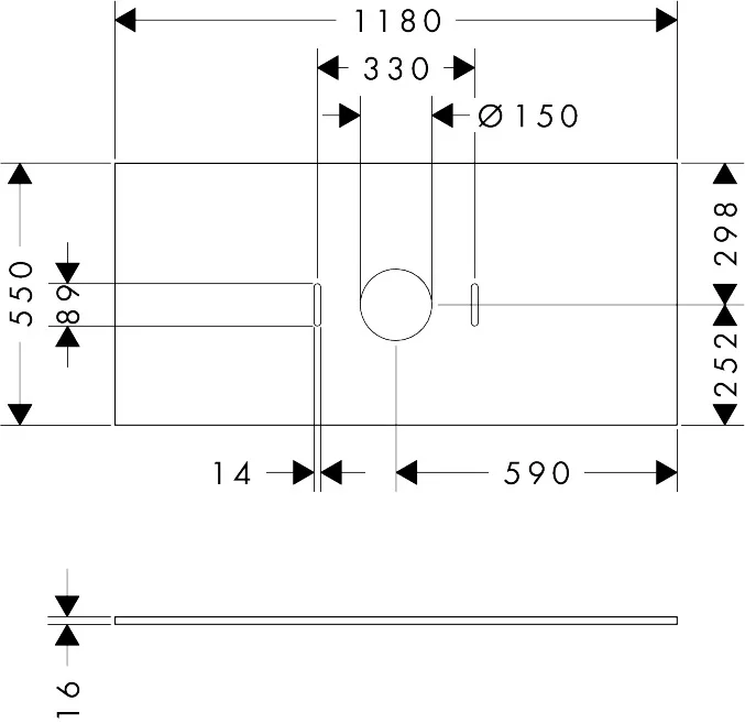 Hansgrohe Xilesa E Konsole 1180x550 mm, mittiger Ausschnitt für Aufsatzwaschtisch ohne Hahnloch, Eiche Kaschmir