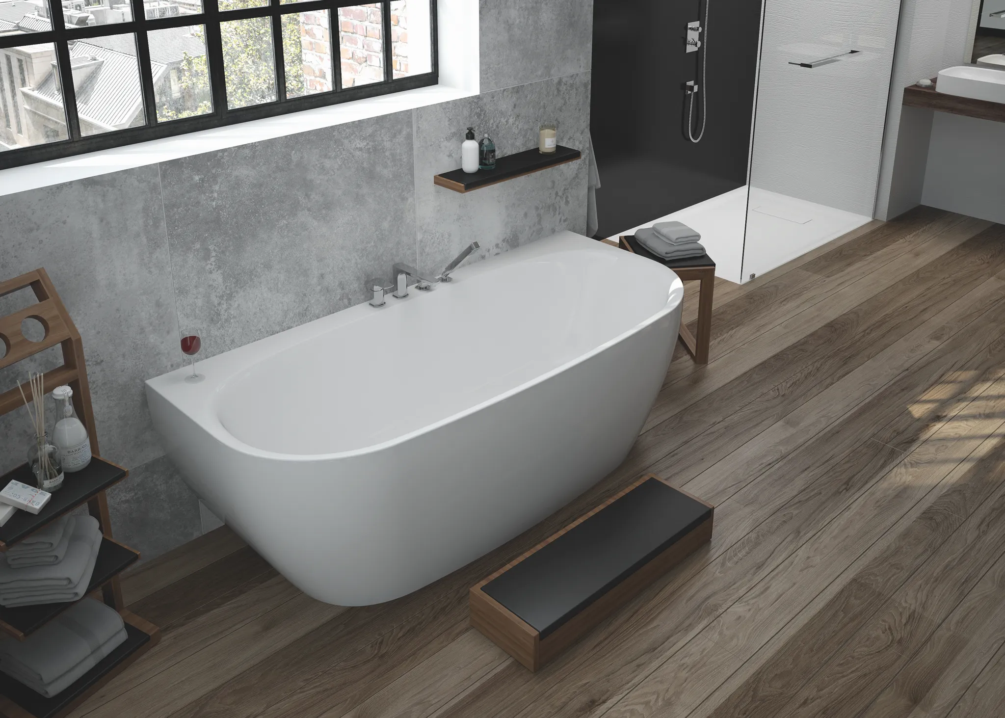 Hoesch Badewanne „iSensi“ Monolith vorwand halbkreis 170 × 75 cm, mit Schürze in Weiß