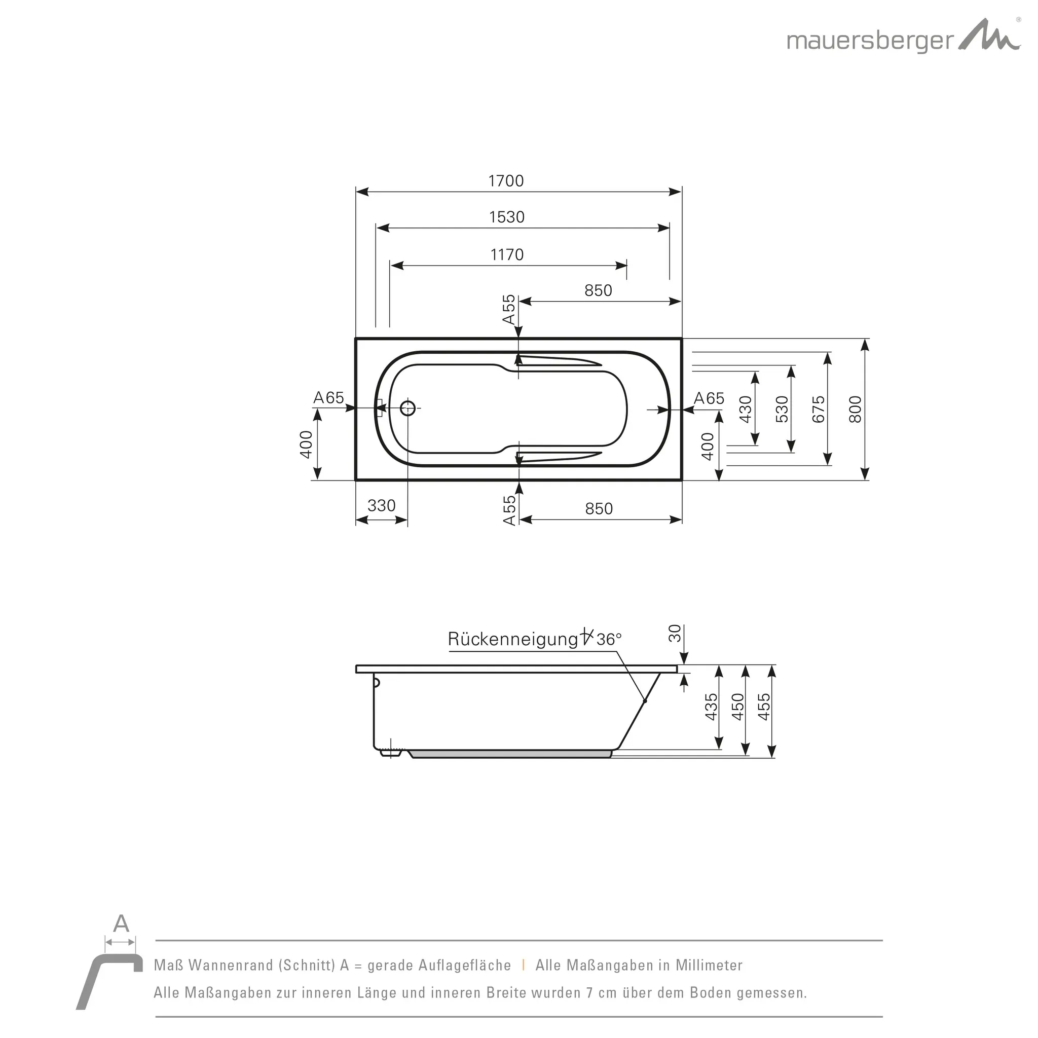 Mauersberger Acryl-Badewanne crassula 170/80 Mauersberger Acryl-Badewanne crassula 170/80