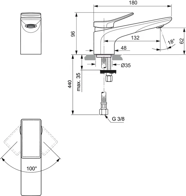 Einhand-Waschtischarmatur „Conca“ Ausladung 132 mm in Chrom