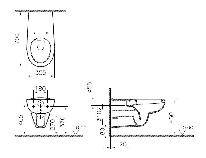 Conforma Tiefspüler-Wand-WC barrierefrei 36 x 70 cm Weiß Hochglanz