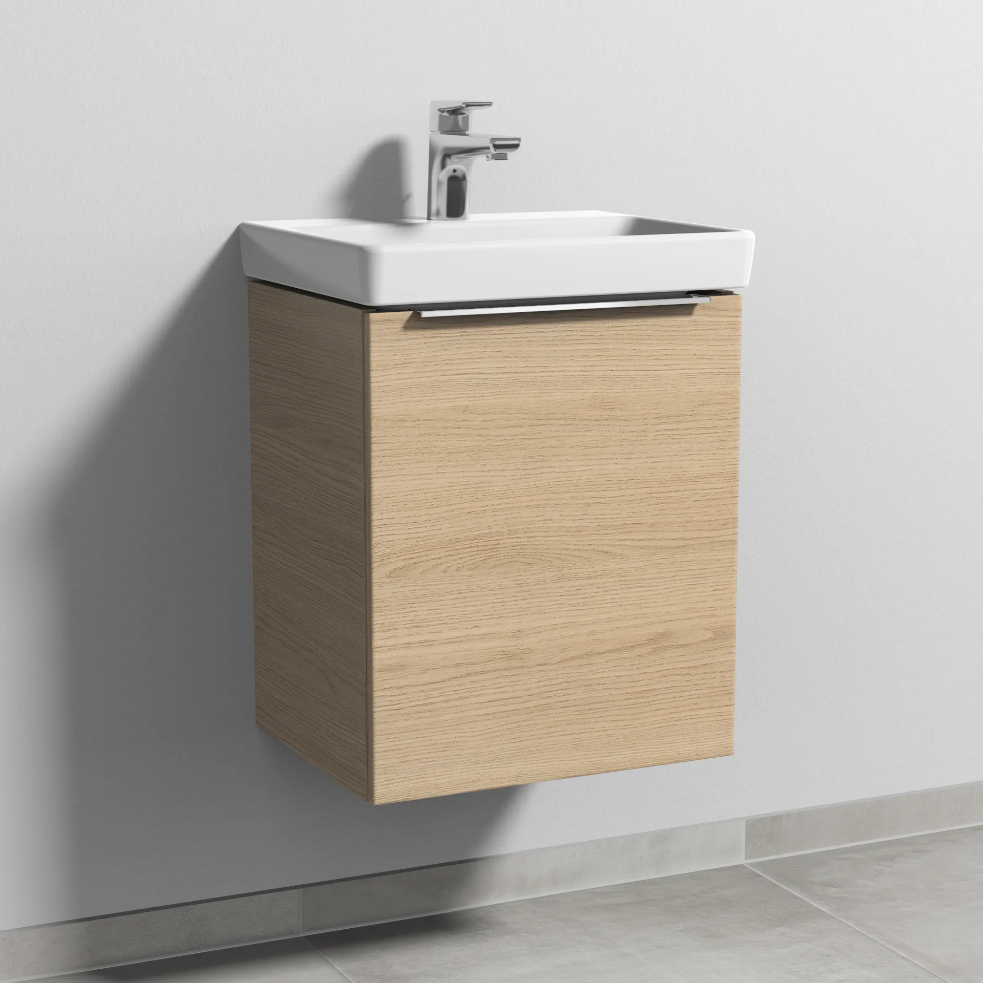 Sanipa Waschtischunterschrank „3way“ passend zu Keramik-Waschtische Avento von Villeroy & Boch 430 × 510 × 352 mm in Eiche Nordic, Anschlag rechts