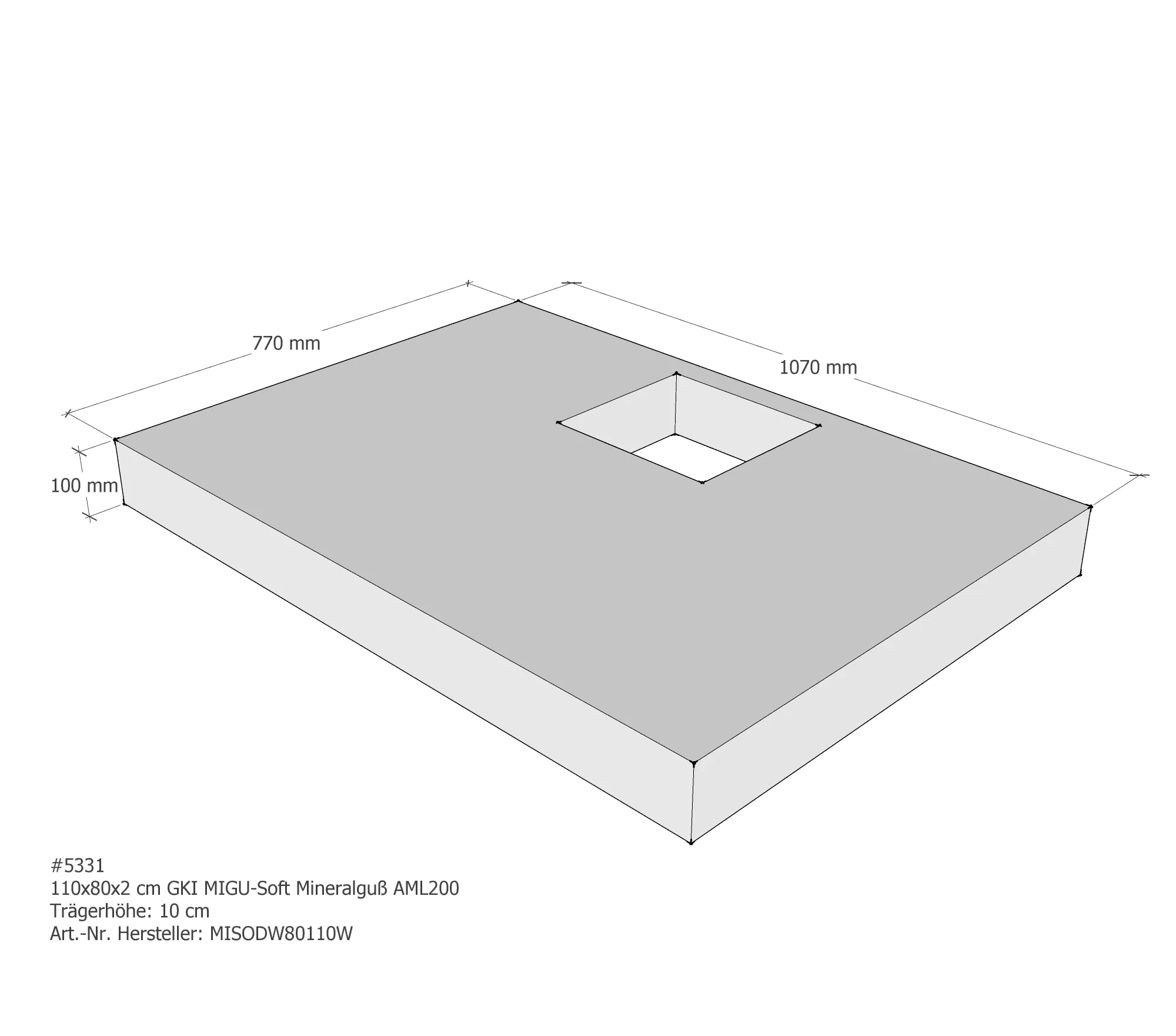 Duschwannenträger für GKI MIGU-Soft Mineralguß 110 × 80 × 2 cm Duschwannenträger für GKI MIGU-Soft Mineralguß 110 × 80 × 2 cm