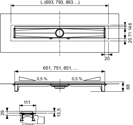 TECE Duschrinne mit Wandfliesenauflage „TECEdrainline Evo“ 1000 mm TECE Duschrinne mit Wandfliesenauflage „TECEdrainline Evo“ 1000 mm