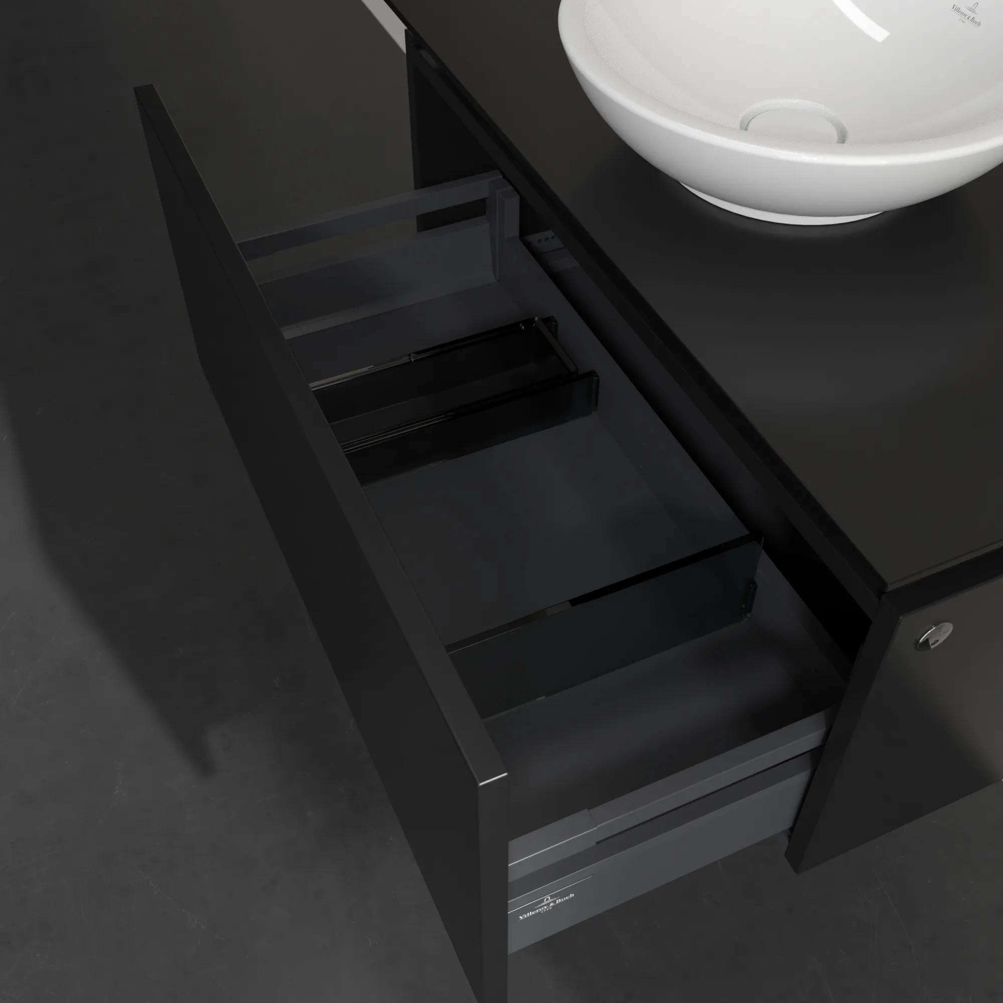 Villeroy & Boch Waschtischunterschrank „Legato“ für Schrankwaschtisch 800 × 380 × 500 mm Black Matt Lacquer, für Becken mittig