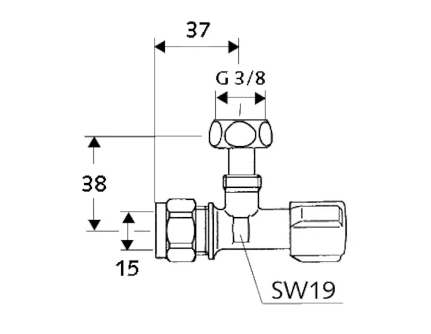 Eckventil mit Regulierfunktion COMFORT, COMFORT-Griff, Messing-Klemmring-Verschraubung Ø 15 (DN 15 G 1/2 AG), Überwurfmutter DN 10 G 3/8 IG, chrom