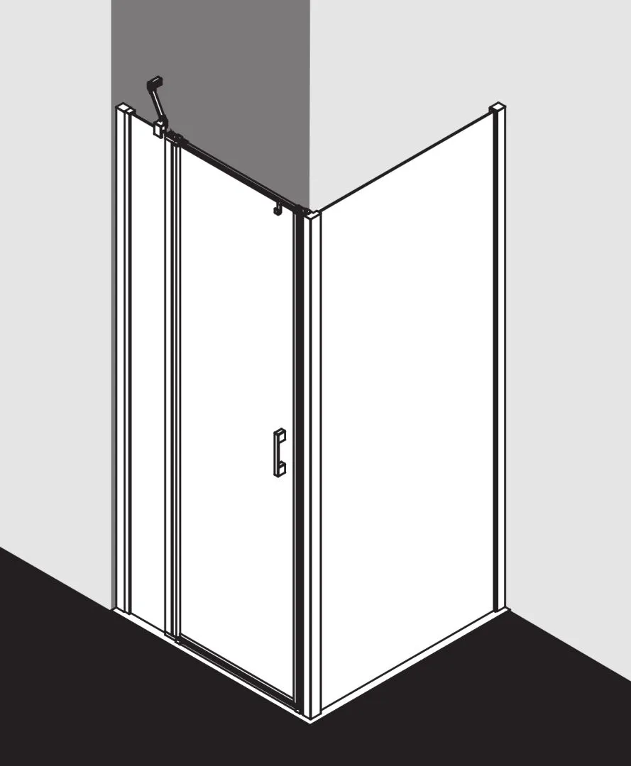 Kermi Duschtür Pendeltür 1-flügelig mit Festfeld links für Nische und Ecke „LIGA“ 185 cm Glas Klar, Profile Silber Hochglanz, Drehtür einteilig
