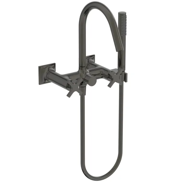 Badearmatur Aufputz Joy Neo Ausladung 190mm mit Stick-Handbrause Kreuzgriffe Magnetic Grey Badearmatur Aufputz Joy Neo Ausladung 190mm mit Stick-Handbrause Kreuzgriffe Magnetic Grey