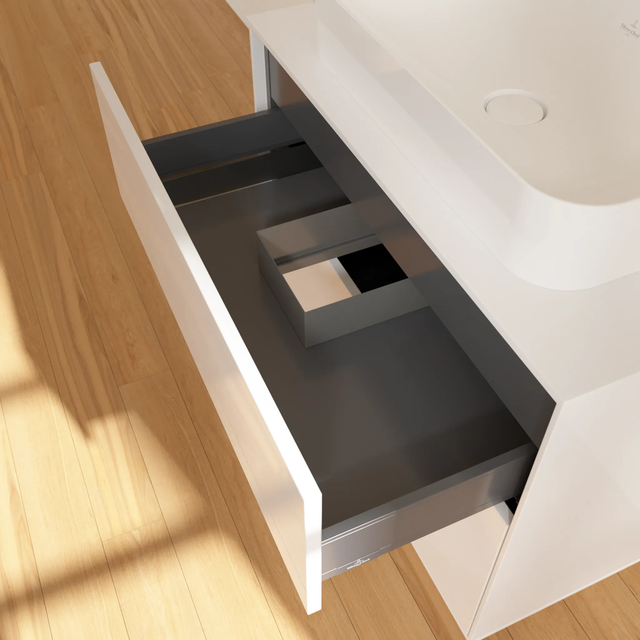 Villeroy & Boch Waschtischunterschrank „Finion“ für Schrankwaschtisch 800 × 603 × 501 mm Glossy White Lacquer, für Becken mittig, mit Hahnlochbohrung Villeroy & Boch Waschtischunterschrank „Finion“ für Schrankwaschtisch 800 × 603 × 501 mm Glossy White Lacquer, für Becken mittig, mit Hahnlochbohrung