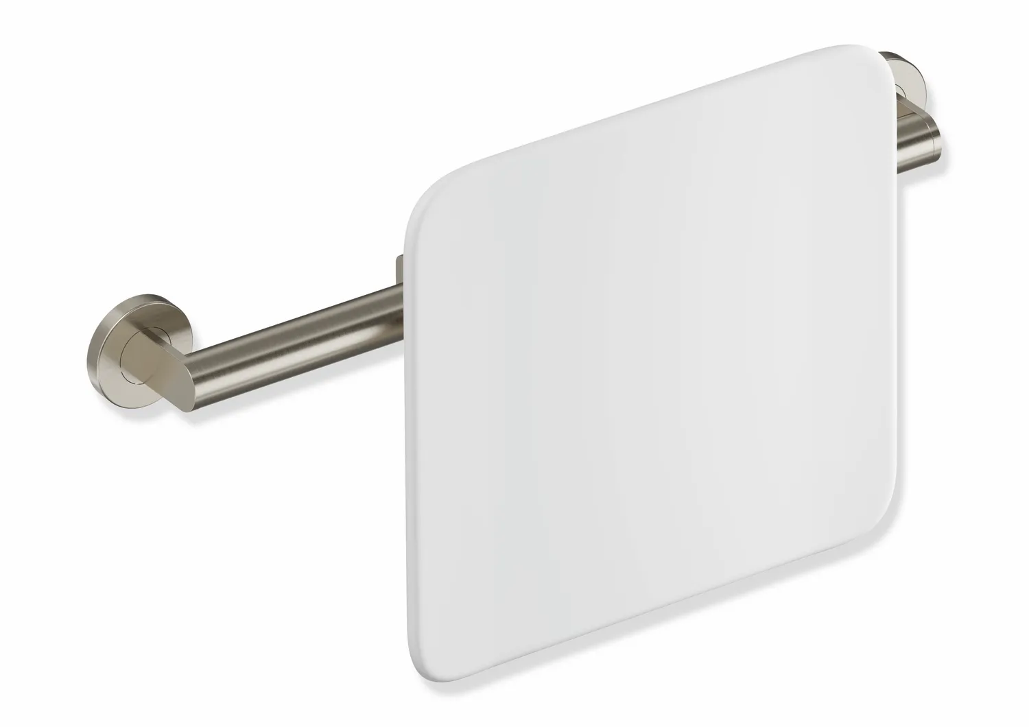 Rückenstütze des Systems 900, Anbindung aus Edelstahl, PVD, Lehne aus Kunststoff, weiß, Achsmaß von 478 bis 578 mm bauseits verstellbar, T: 150 mm,