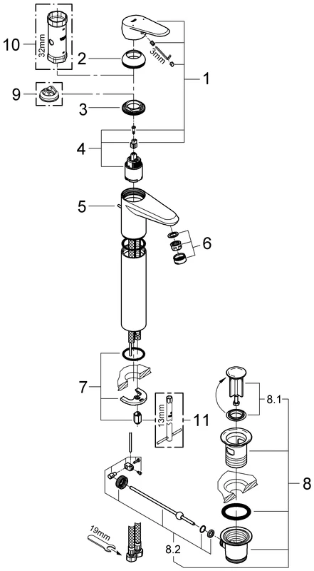 Einhand-Waschtischbatterie Eurodisc Cosmopolitan 23055_2, XL-Size, Einlochmontage, Zugstangen-Ablaufgarnitur 1 1/4'', chrom