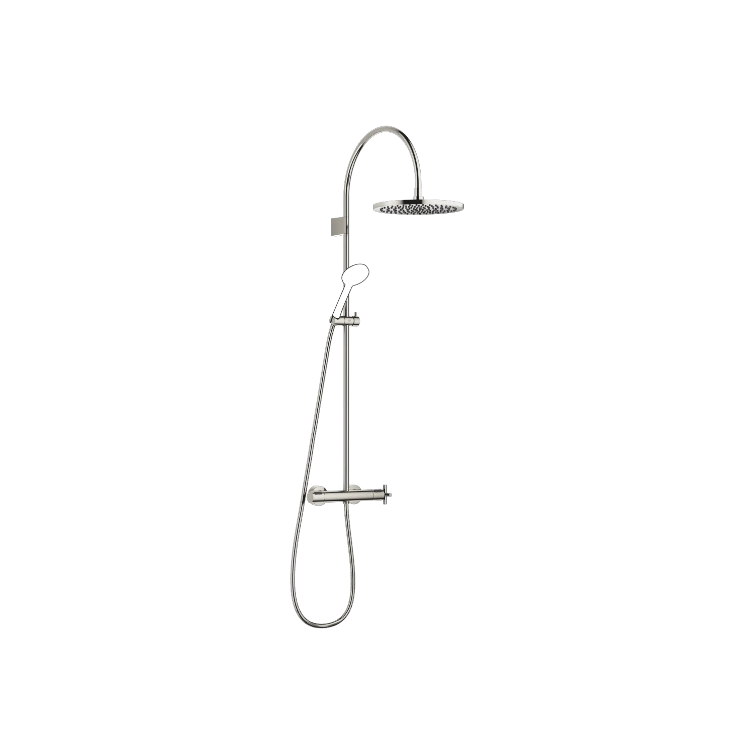 Dornbracht TARA Showerpipe mit Brause-Thermostat Platin, 300 mm, Höhe bis Regenbrause 964 mm, Anschluss 1/2"