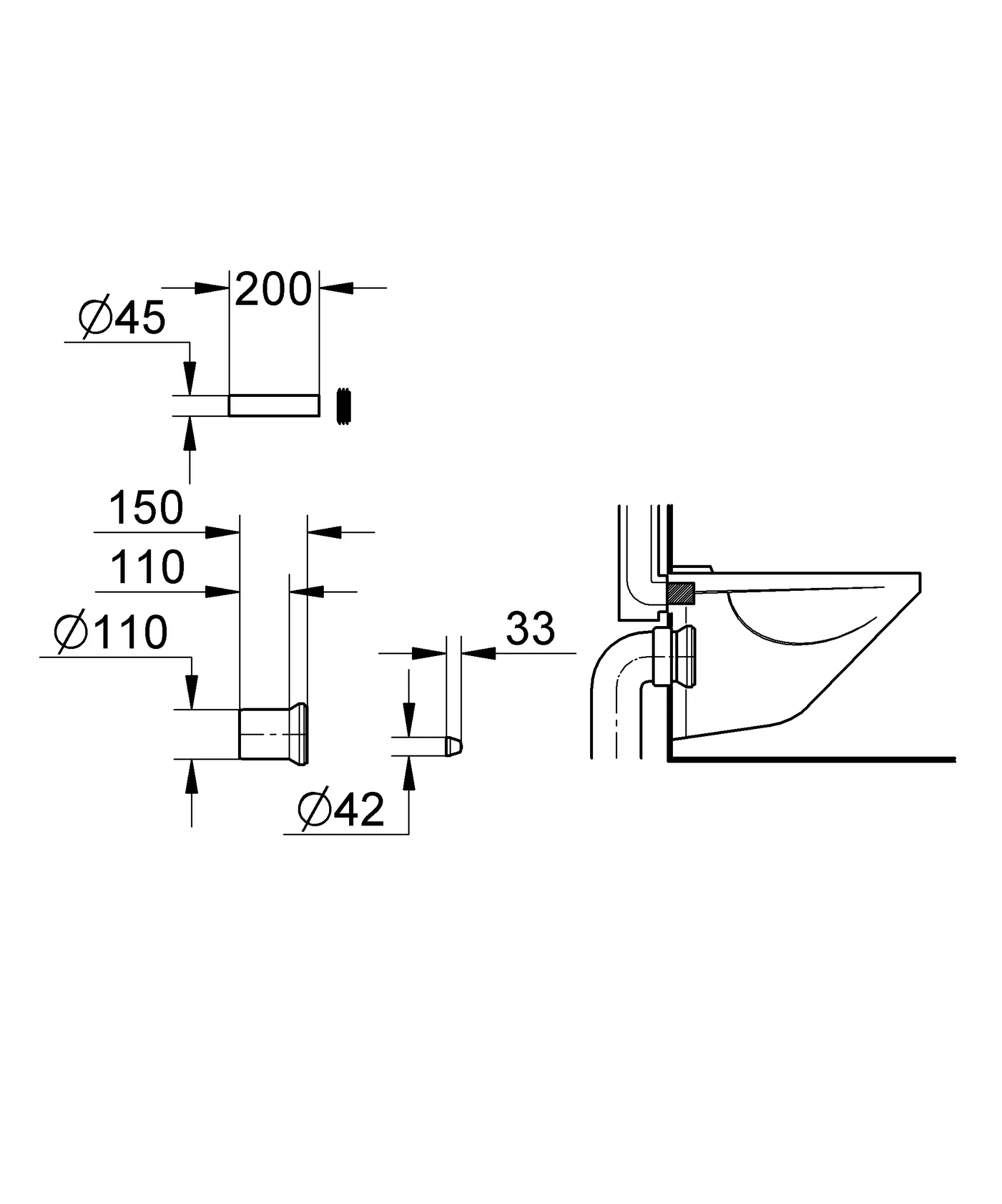 WC Zu- und Ablaufgarnitur 37104, für wandhängendes WC, schwarz WC Zu- und Ablaufgarnitur 37104, für wandhängendes WC, schwarz