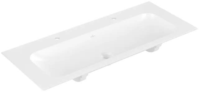 Villeroy & Boch Schrankwaschtisch aus TitanCeram „Finion“ 1200 × 500 × 160 mm, Hahnlochposition links und rechts, mit Hahnlochbohrung in Stone White, mit CeramicPlus Villeroy & Boch Schrankwaschtisch aus TitanCeram „Finion“ 1200 × 500 × 160 mm, Hahnlochposition links und rechts, mit Hahnlochbohrung in Stone White, mit CeramicPlus