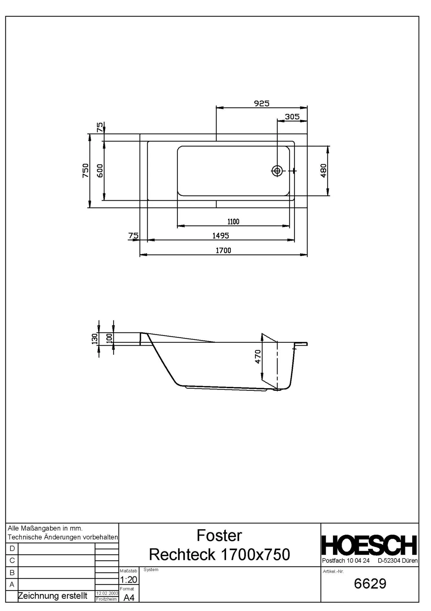 Hoesch Markenbadewanne Foster 1700x750 Weiß Hoesch Markenbadewanne Foster 1700x750 Weiß