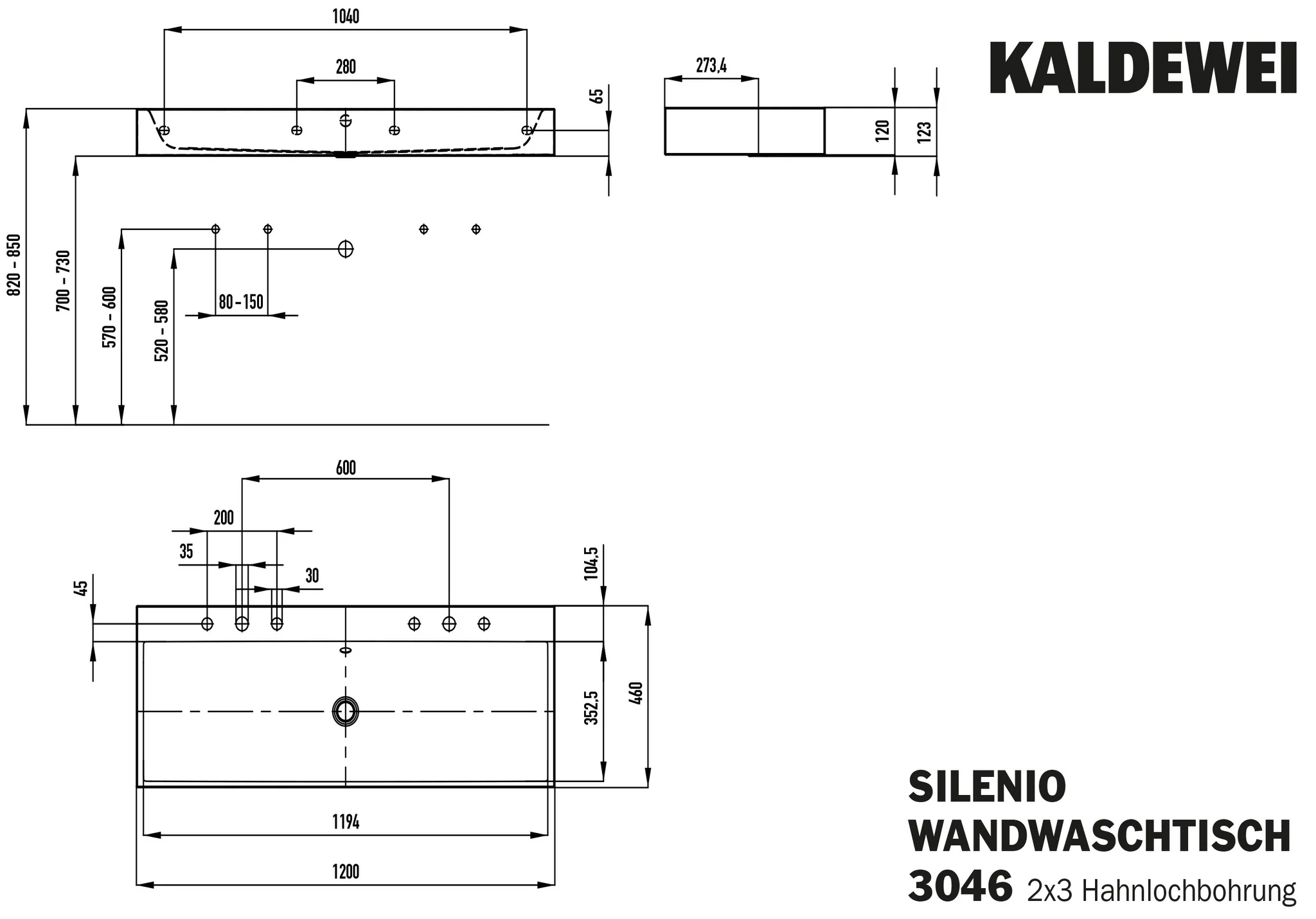 Kaldewei SILENIO Wand-Doppelwaschtisch, alpinweiß matt, 1200x460 mm, 120 mm Randhöhe, mit Überlauf, 2x 3er Hahnlochbohrung Kaldewei SILENIO Wand-Doppelwaschtisch, alpinweiß matt, 1200x460 mm, 120 mm Randhöhe, mit Überlauf, 2x 3er Hahnlochbohrung