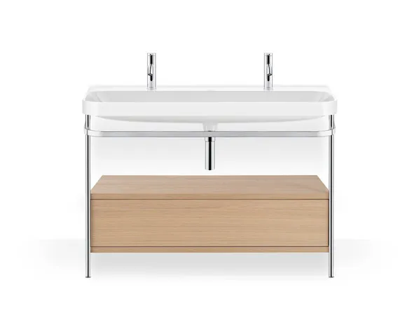 Duravit Waschtischunterschrank c-shaped Set mit Metallkonsole und Schubkasten „Happy D.2 Plus“ 117,5 × 85 × 49 cm Mediterrane Eiche Duravit Waschtischunterschrank c-shaped Set mit Metallkonsole und Schubkasten „Happy D.2 Plus“ 117,5 × 85 × 49 cm Mediterrane Eiche