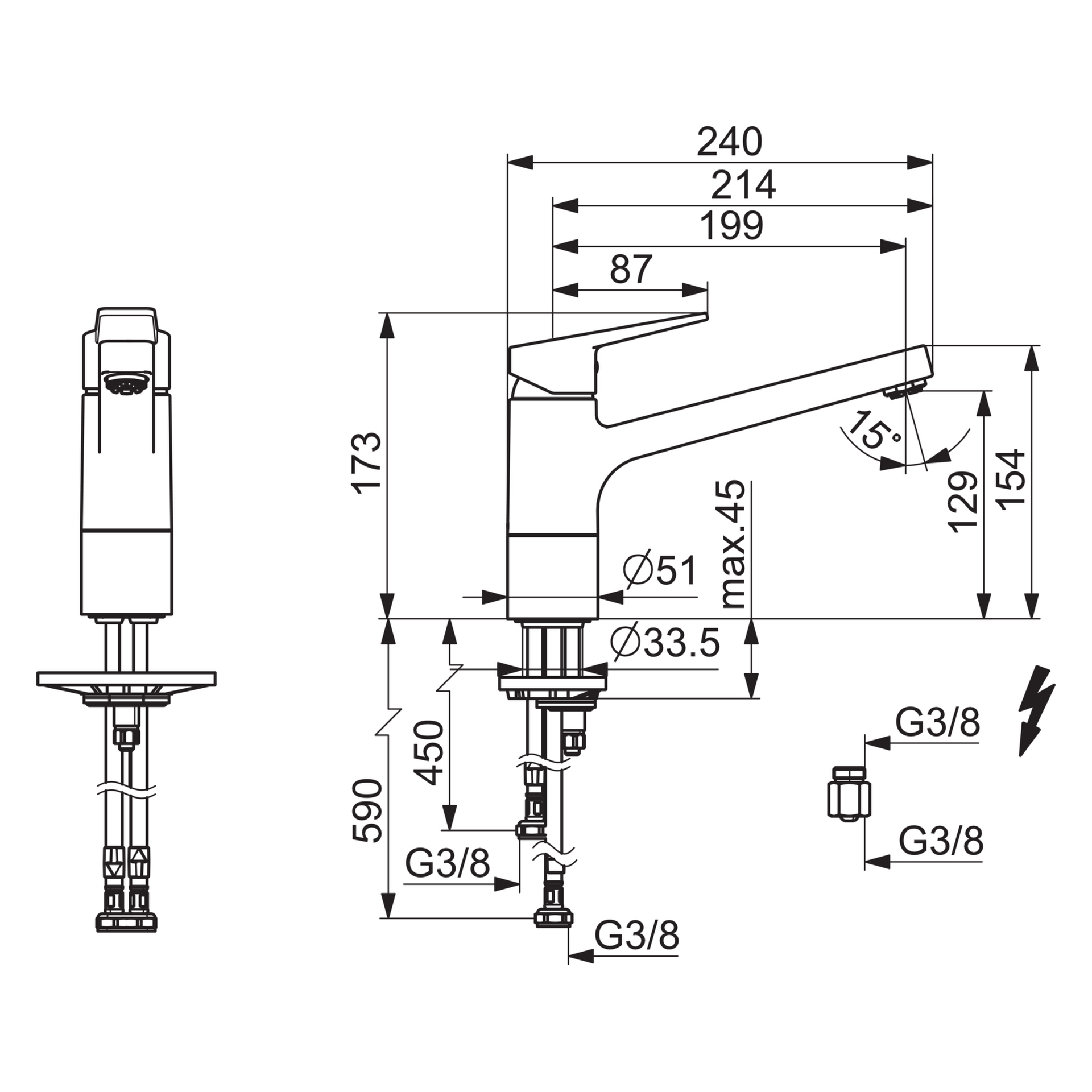 Hansa Einhand-Küchenarmatur Niederdruck „Twist“ Ausladung 199 mm in chrom Hansa Einhand-Küchenarmatur Niederdruck „Twist“ Ausladung 199 mm in chrom
