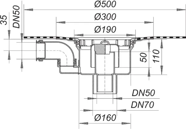 Ablaufgehäuse 61/1 HT DallBit, Zulauf DN 50, DN 50/DN 70 Ablaufgehäuse 61/1 HT DallBit, Zulauf DN 50, DN 50/DN 70