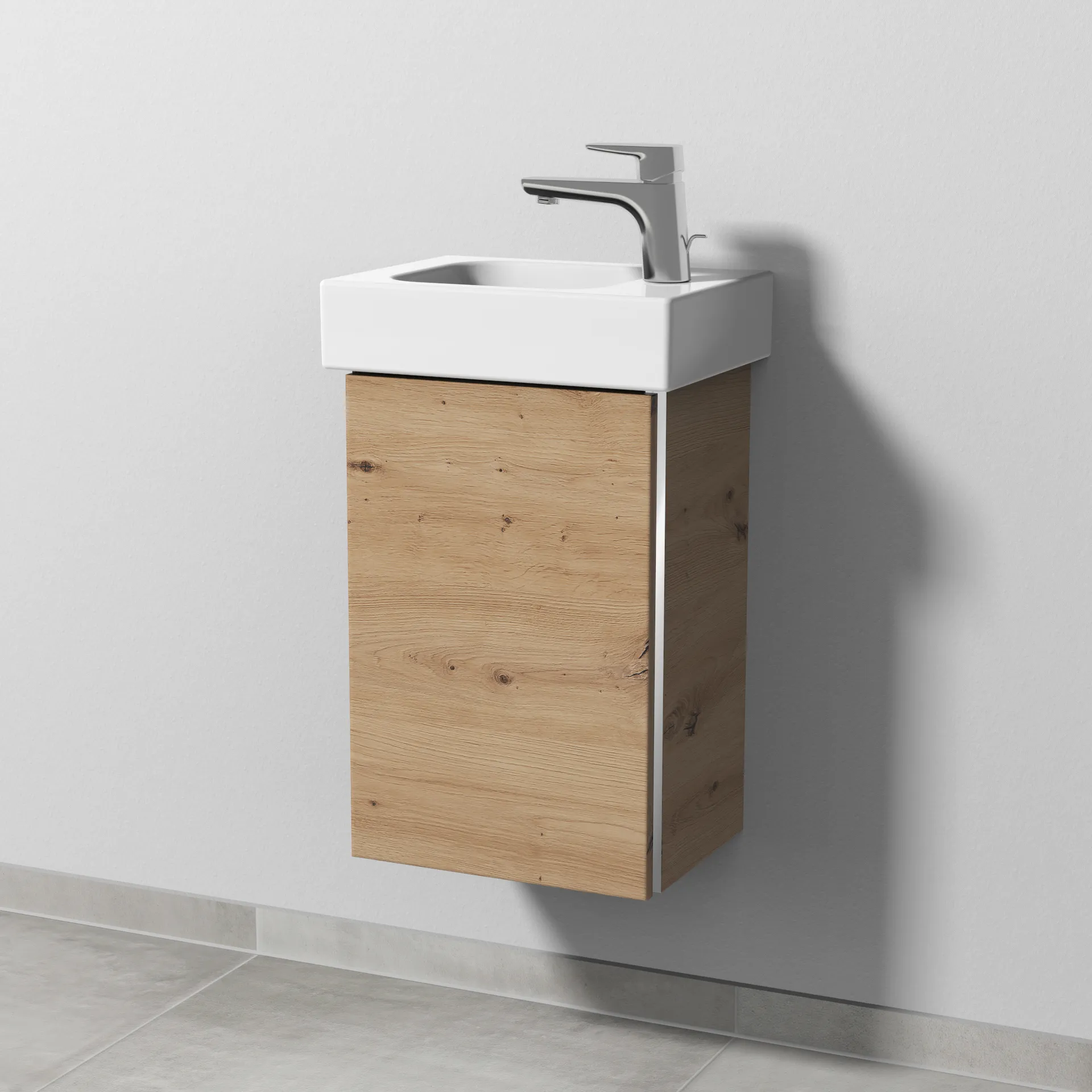 Sanipa Waschtischunterschrank „3way“ passend zu Keramik-Waschtische iCon von Geberit 335 × 523 × 267 mm in Eiche Natural-Touch, Anschlag links