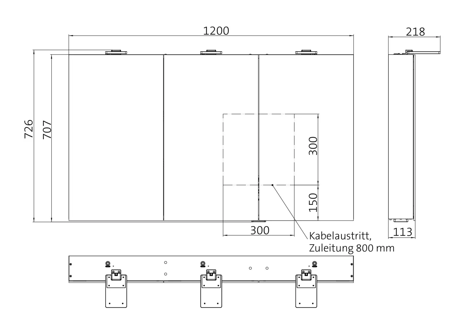 Lichtspiegelschrank flat 2 Style,Aufputz, mit Waschtischbeleuchtung,3 Tür, 1200mm