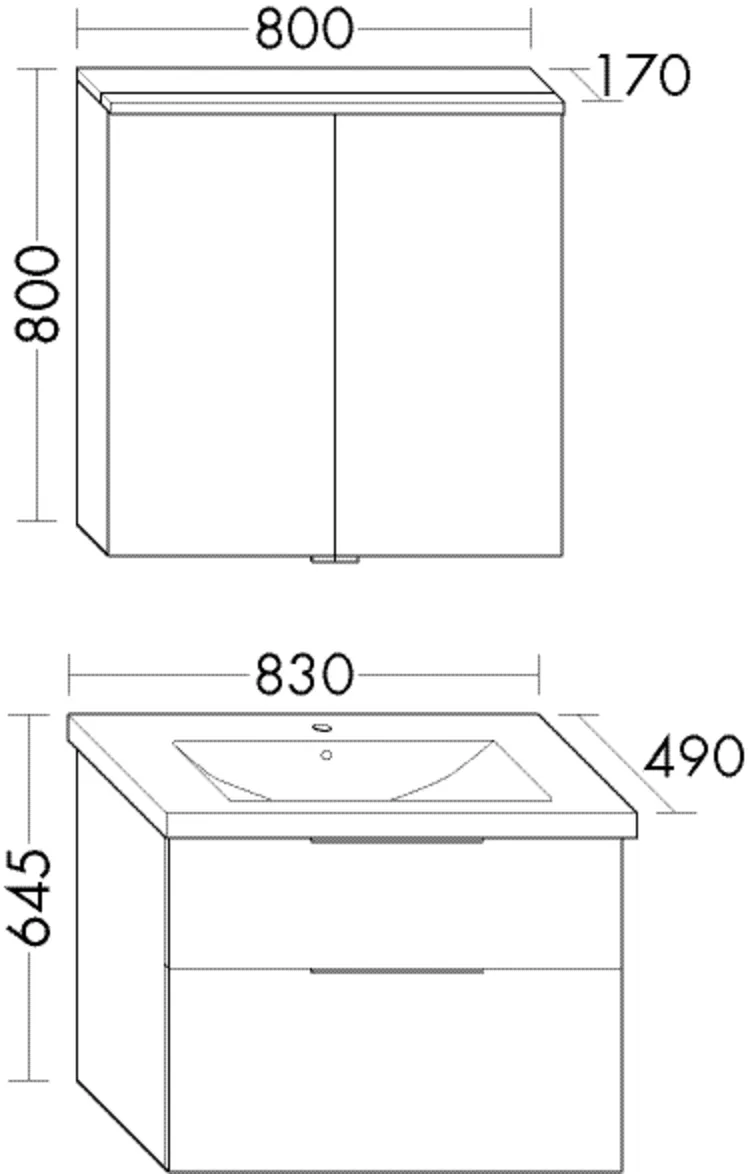 burgbad Badmöbelset Keramik-Waschtisch inkl. Waschtischunterschrank und Spiegelschrank „Eqio“ 83 cm Griff, Schwarz Matt, Eiche Dekor Silber (Melamin)