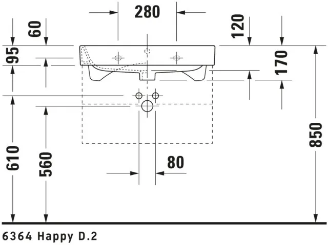 Wandwaschtisch „Happy D.2“, mit Überlauf, Hahnlochposition mittig