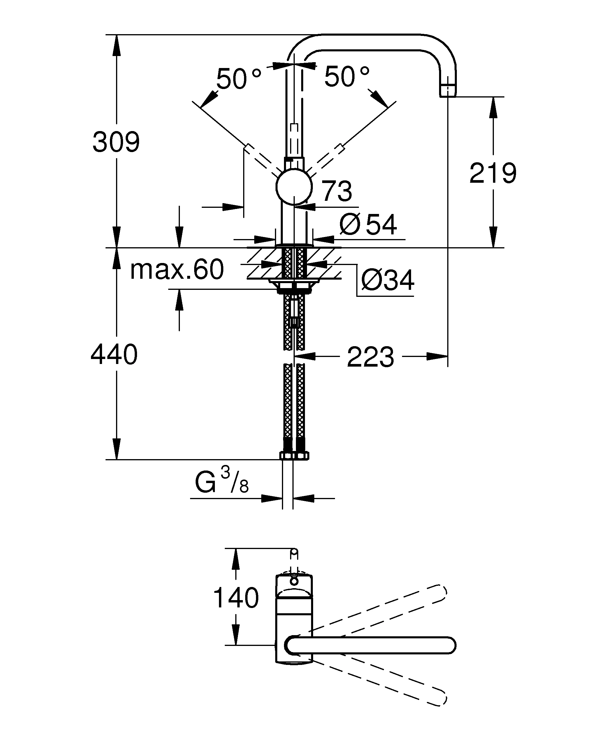 Einhand-Spültischbatterie Minta 32488, U-Auslauf, Einlochmontage, chrom