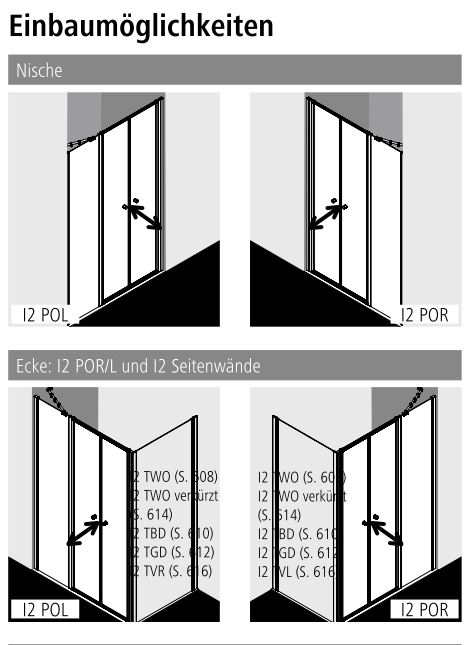 Kermi Duschtür Pendeltür mit Festfeld links für Nische und Ecke „IBIZA 2000“ 175 cm Glas Klar, Profile Silber Mattglanz, Anschlag links, Drehtür zweiteilig