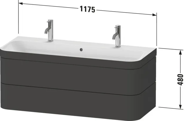 Duravit Waschtischunterschrank c-shaped Set wandhängend „Happy D.2 Plus“ 117,5 × 48 × 49 cm Graphit Supermatt