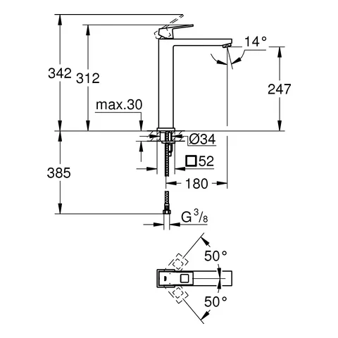 Einhand-Waschtischbatterie Eurocube 23406, XL-Size, Einlochmontage, für freistehende Waschschüsseln, glatter Körper, chrom Einhand-Waschtischbatterie Eurocube 23406, XL-Size, Einlochmontage, für freistehende Waschschüsseln, glatter Körper, chrom