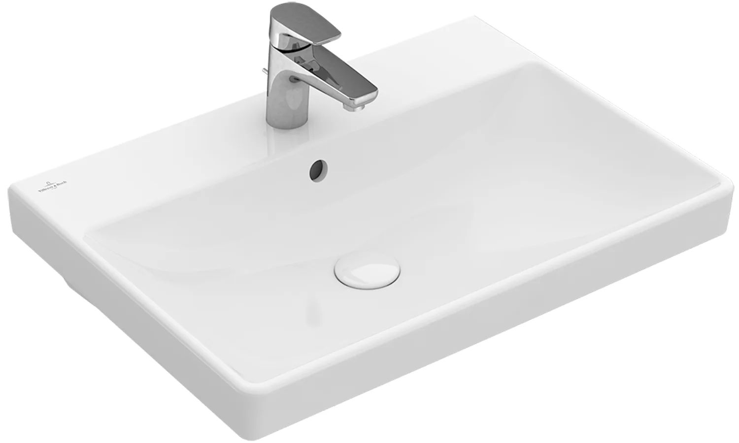 Villeroy & Boch Avento Waschbecken, 600x470x180 mm, Stone White CeramicPlus, Rechteck, mit Überlauf, Wandmontage