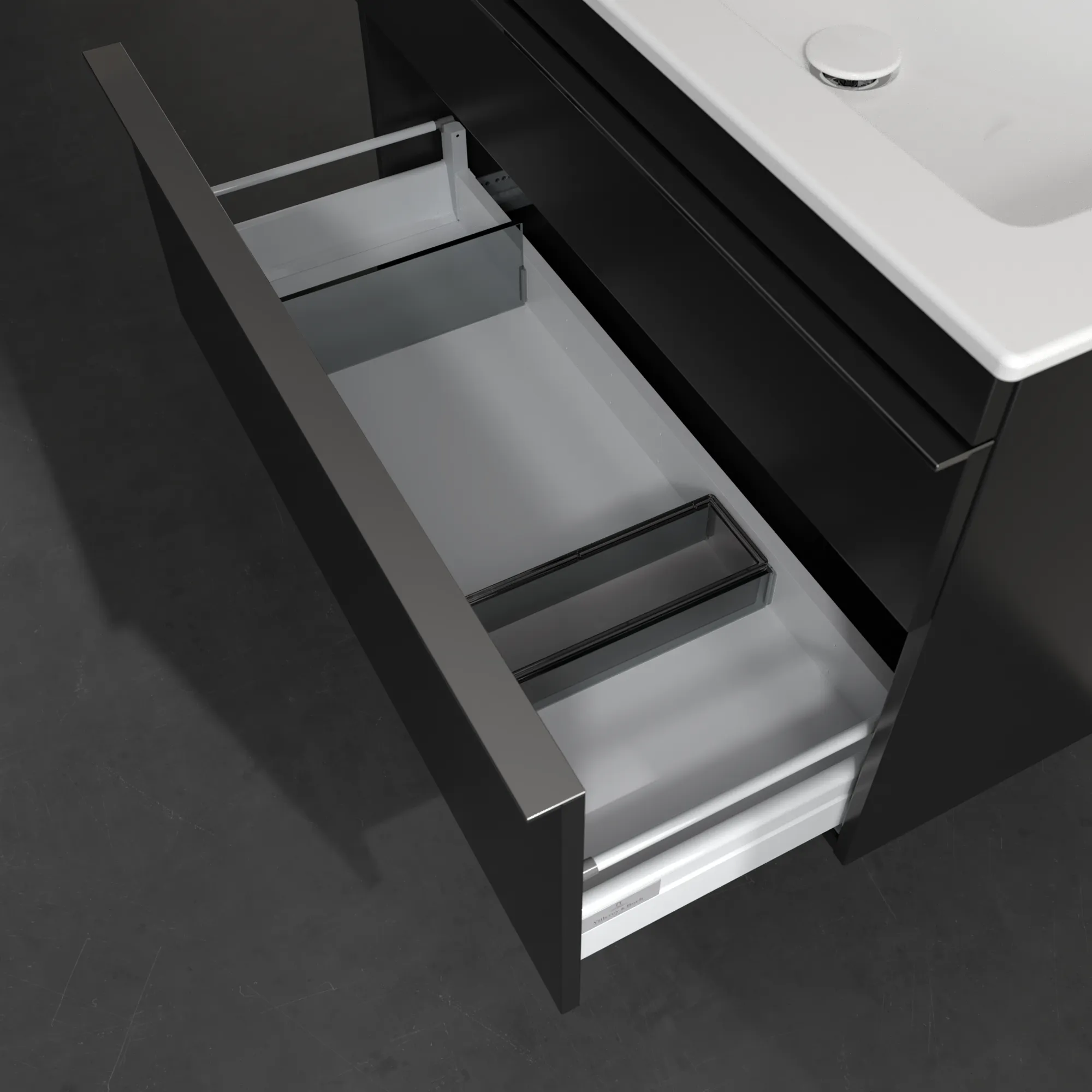 Villeroy & Boch Waschtischunterschrank „Venticello“ für Schrankwaschtisch 953 × 590 × 502 mm Volcano Black, für Becken rechts