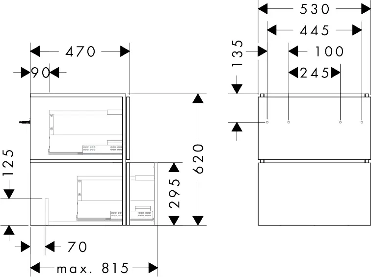 Hansgrohe Xilesa E Waschtischunterschrank 530⁄470 mit 2 Schubkästen PushOpen für Waschtisch, Eiche Kaschmir