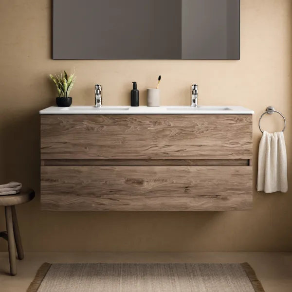 Ideal Standard Waschtischunterschrank „Eurovit+“ 120 × 55 × 44 cm Nussbaum geflammt Ideal Standard Waschtischunterschrank „Eurovit+“ 120 × 55 × 44 cm Nussbaum geflammt