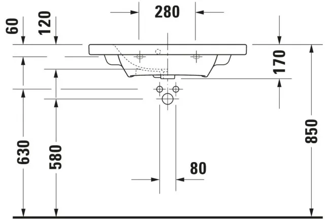 Wandwaschtisch „DuraStyle“, mit Überlauf, Hahnlochposition mittig Wandwaschtisch „DuraStyle“, mit Überlauf, Hahnlochposition mittig