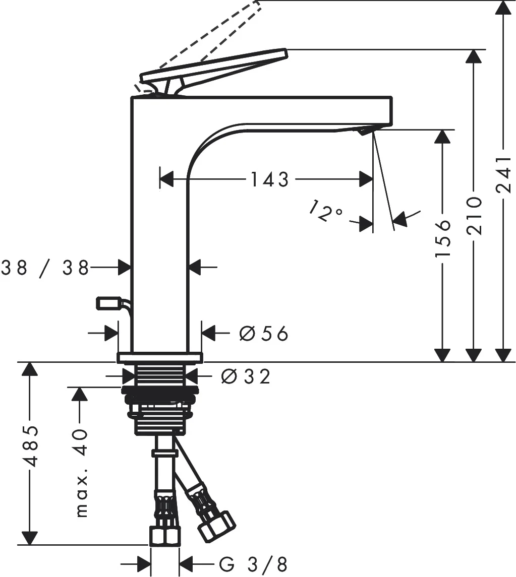 Hansgrohe AXOR Citterio Einhebel-Waschtischmischer 160, Hebelgriff, Rautenschliff Chrom, Ausladung 143 mm, Auslaufhöhe 156 mm