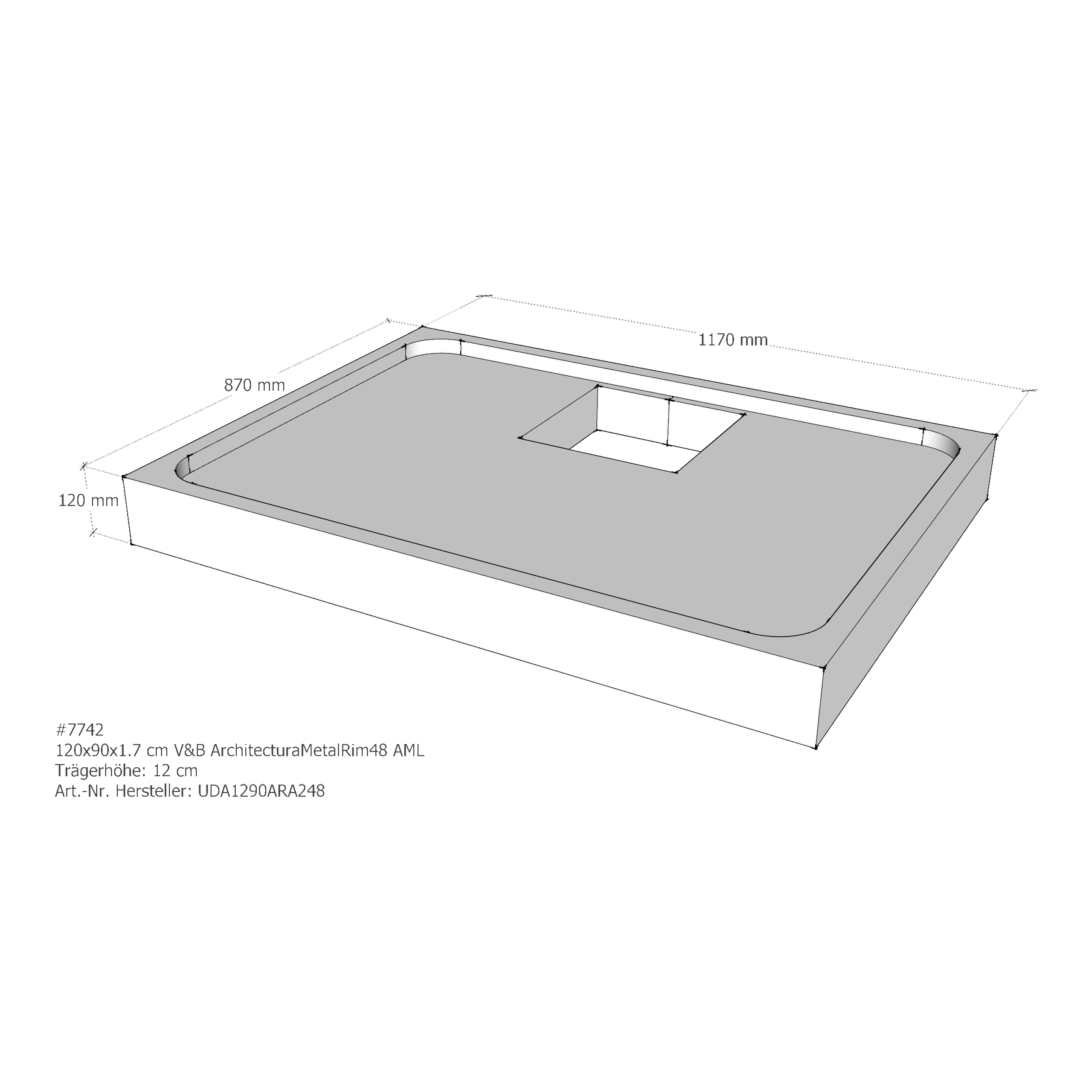 Duschwannenträger für Villeroy & Boch ArchitecturaMetalRim48 120 × 90 × 1,7 cm
