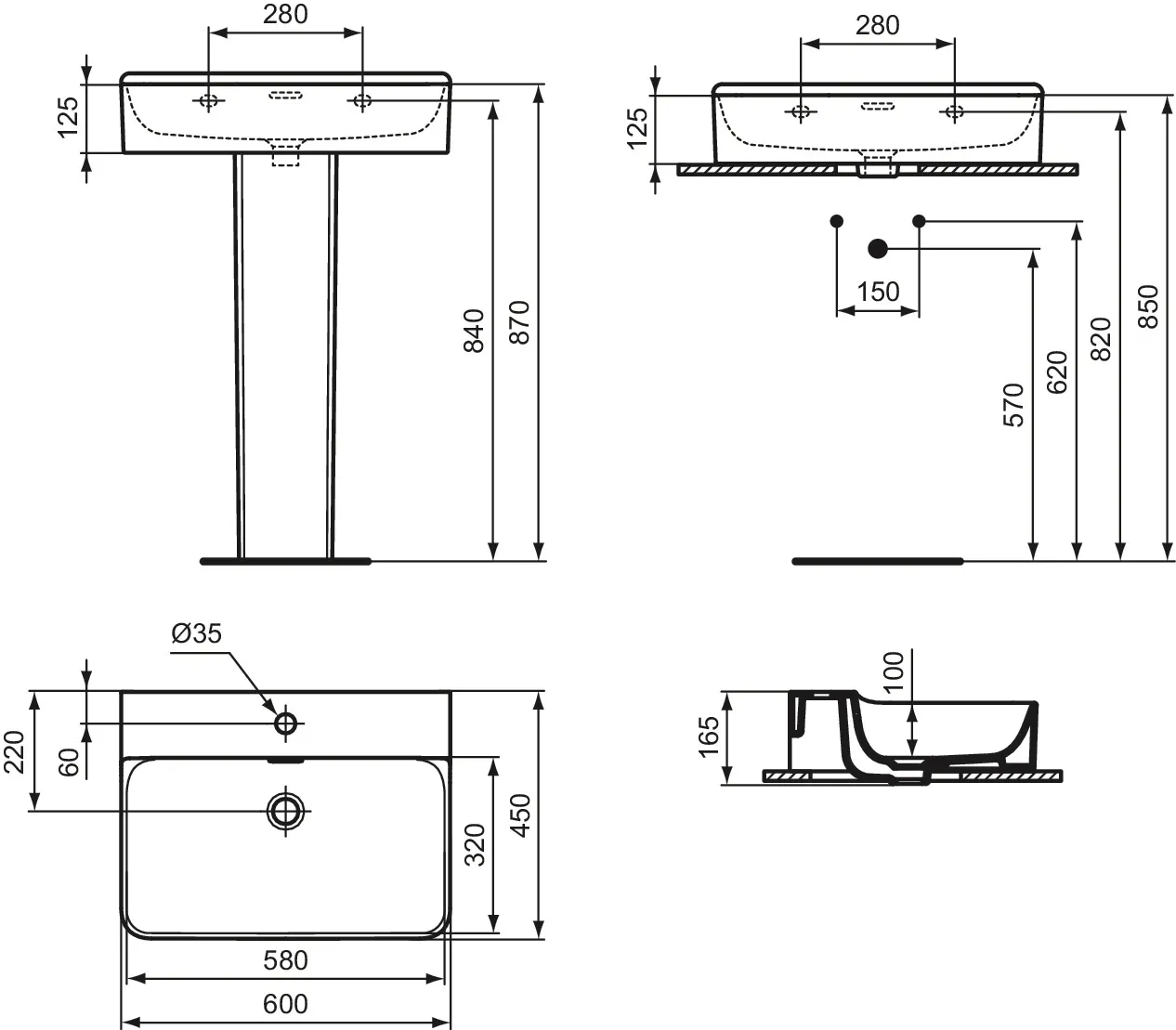 Waschbecken „Conca“ 60 × 45 × 16,5 cm, Hahnlochposition mittig in Seidenweiß Waschbecken „Conca“ 60 × 45 × 16,5 cm, Hahnlochposition mittig in Seidenweiß
