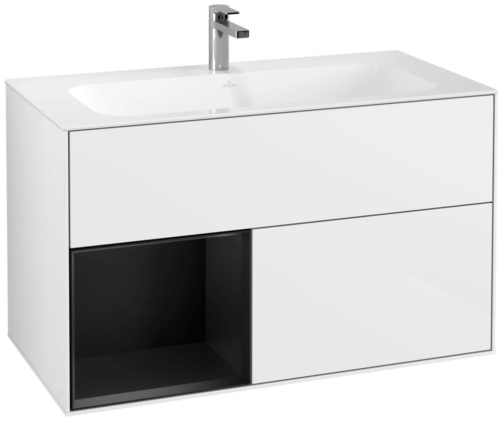 Villeroy & Boch Finion Waschbeckenunterschrank F03 996x591x498mm Glossy White Lacquer / Black Matt Lacquer
