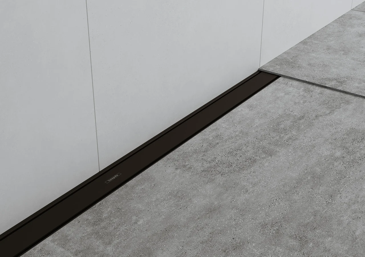 Hansgrohe RainDrain Match Duschrinne 600 mm, Mattschwarz, höhenverstellbarer Rahmen, Edelstahl V2A