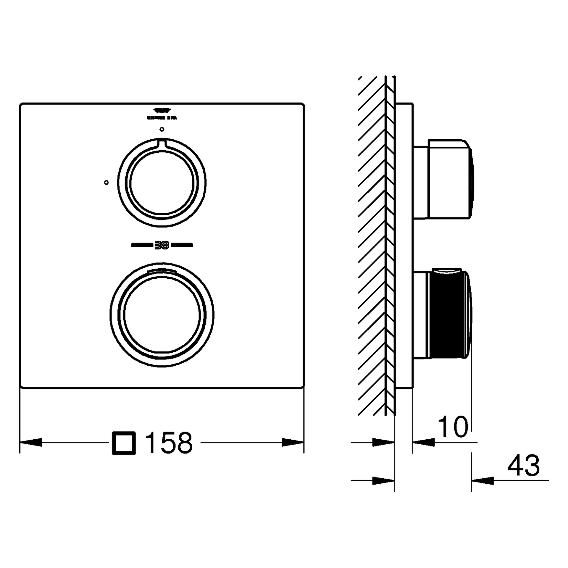 Thermostat Allure 19380_2, Fertigmontageset für Rapido SmartBox, 1 Absperrventil, chrom