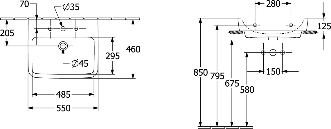 Villeroy & Boch O.novo Waschbecken 4A41MJ 550x460mm Eckig Weiß Alpin