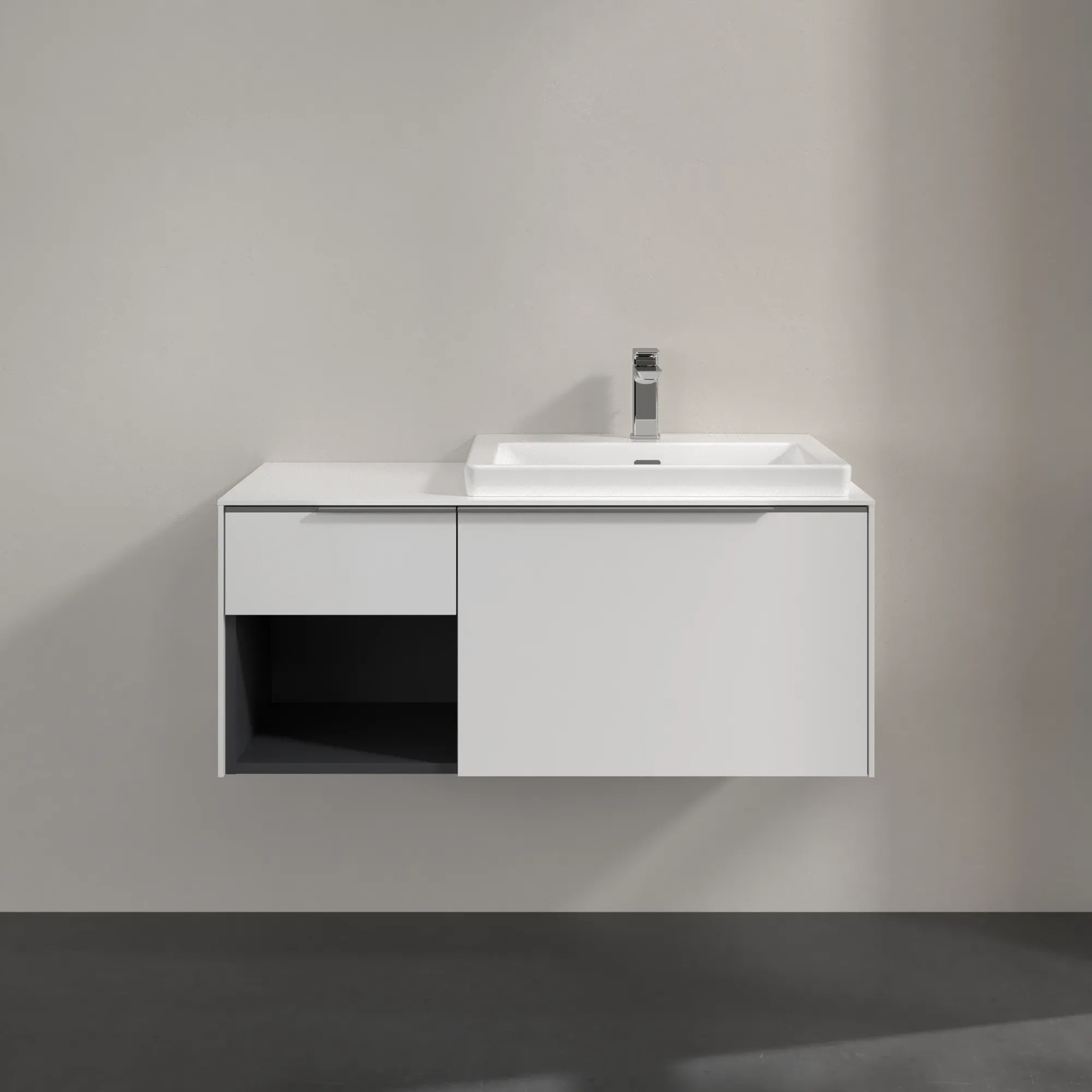 Villeroy & Boch Waschtischunterschrank mit Regalelement „Subway 3.0“ für Schrankwaschtisch 1001 × 423 × 516 mm Pure White, für Becken rechts