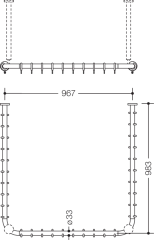 HEWI Duschvorhangstange „Serie 801“ 100 × 103,7 cm