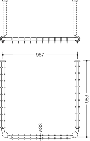 HEWI Duschvorhangstange „Serie 801“ 100 × 103,7 cm HEWI Duschvorhangstange „Serie 801“ 100 × 103,7 cm