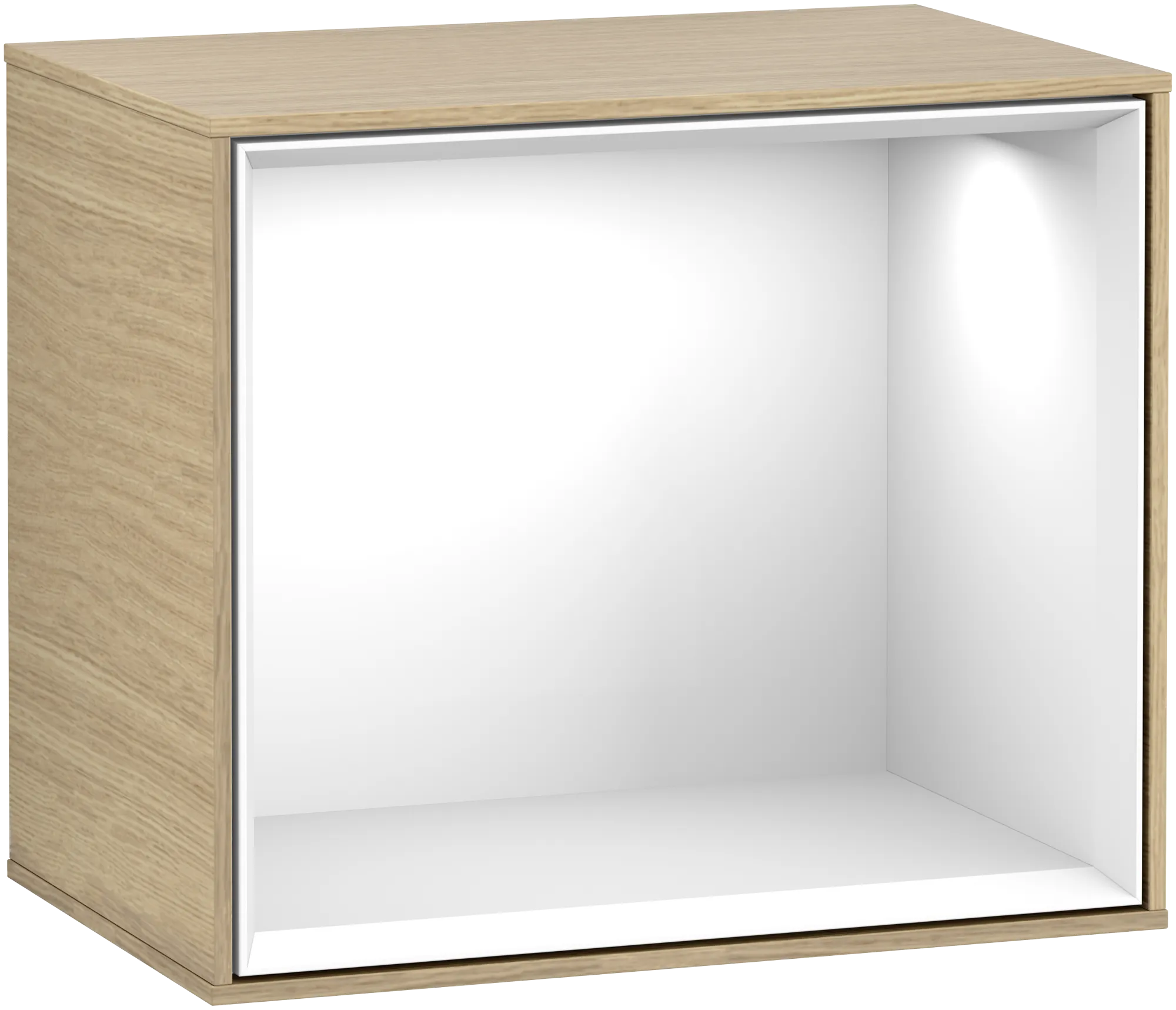Villeroy & Boch Regalmodul Finion F580GFPC, Oak Veneer / Glossy White Lacquer, 418 x 356 x 270 mm, mit dimmbarer LED-Beleuchtung (2700 K - 6500 K), Wandmontage