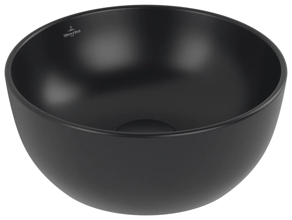 Villeroy & Boch Aufsatzwaschbecken Artis, Rund, Pure Black CeramicPlus, 325x325x135 mm, TitanCeram, matt, ohne Überlauf